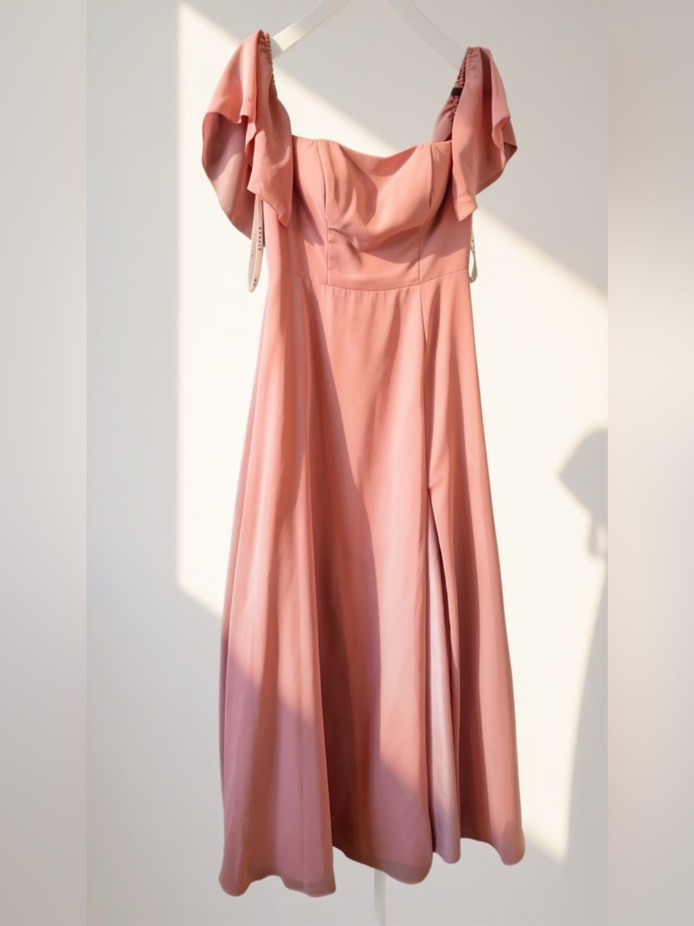 Azazie Dusty Rose Chiffon Flutter Sleeve Bridesmaid Dress Size A6 - Picture 2 of 4